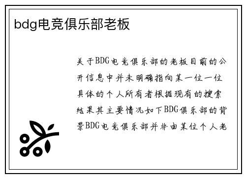 bdg电竞俱乐部老板